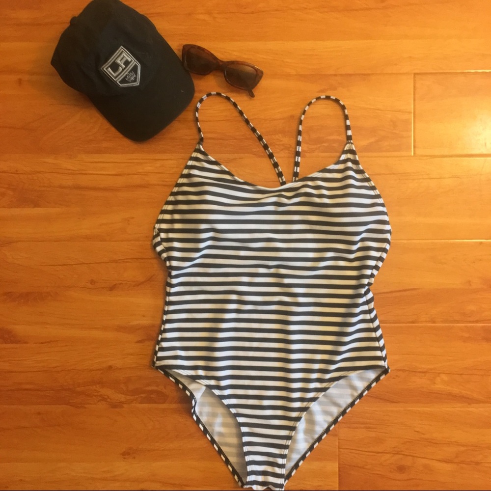 B&W striped one piece with low back